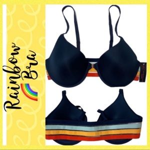 Sexy Rainbow Bra Beautiful Rainbow Back Design Bra Size 40D Navy Blue Rainbow
